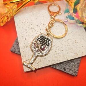 Gold Wine Glass Keychain with Rhinestones